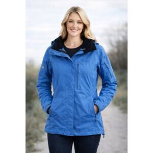 Marmot Vintage Nylon Jacket Women’s M Removable Hood Zip Pockets Ski Shell Blue
